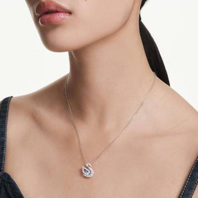 Iconic Swan Blue & White Crystal Necklace, Length 38 cm to 47 cm - 5723389 - Swarovski