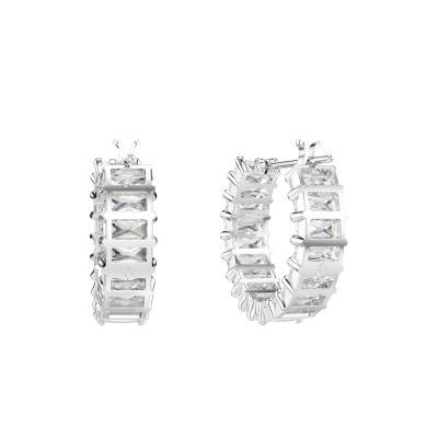 Matrix Hoop Earrings in Rhodium-Plated Metal & White Crystals - 5733397 - Swarovski