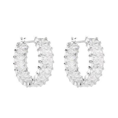 Matrix Hoop Earrings in Rhodium-Plated Metal & White Crystals - 5733397 - Swarovski