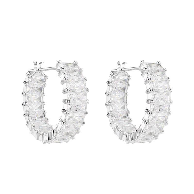 Matrix Hoop Earrings in Rhodium-Plated Metal & White Crystals - 5733397 - Swarovski