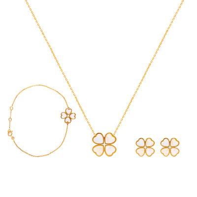 Parure Bijoux Trèfle Nacré avec 5 gr d'Or Jaune 375 - Emanessence