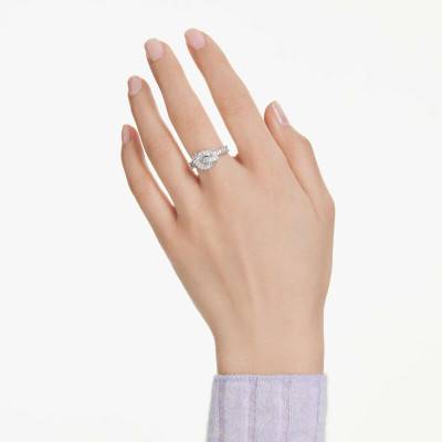 Matrix Baguette Rhodium-Plated Metal & White Crystal Ring - 5727118 - Swarovski