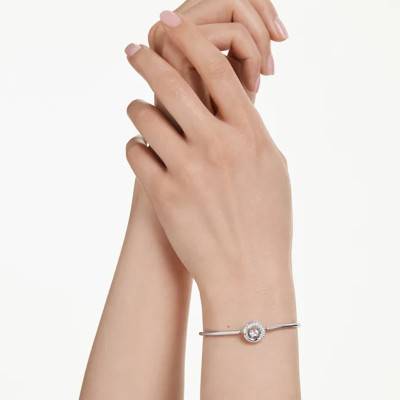 Bracelet Jonc Dextera Rond, Métal Rhodié & Cristaux Blancs, Longueur 17 cm Ajustable - 5733399 - Swarovski