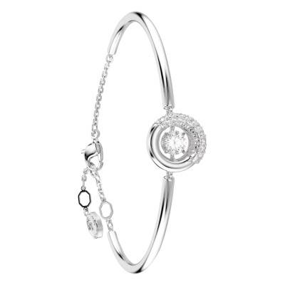 Bracelet Jonc Dextera Rond, Métal Rhodié & Cristaux Blancs, Longueur 17 cm Ajustable - 5733399 - Swarovski