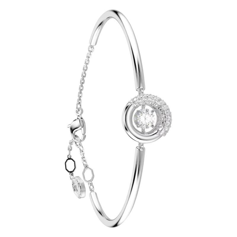 Dextera Round Rhodium-Plated Metal & White Crystal Bangle Bracelet, Adjustable Length 17 cm - 5733399 - Swarovski
