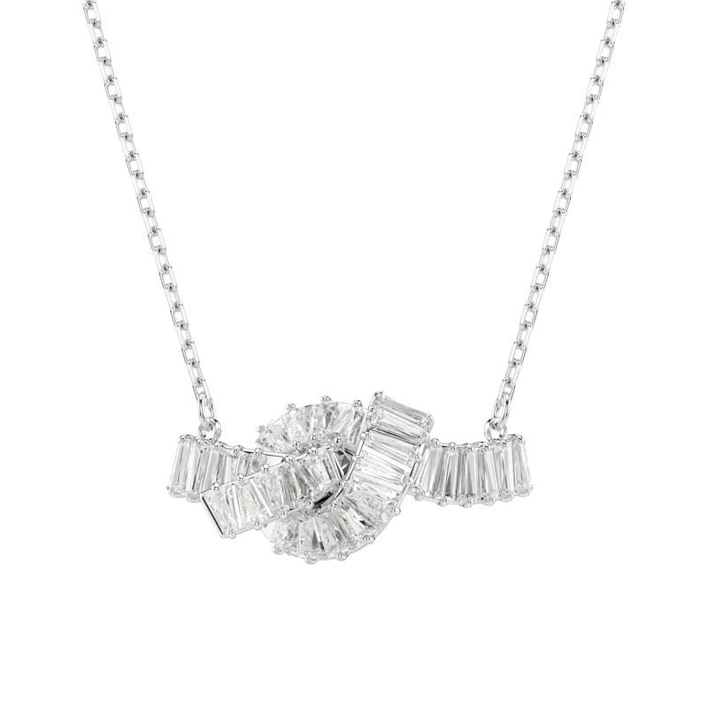 Matrix Baguette Necklace in Rhodium-Plated Metal & White Crystals, Length 42 cm to 49 cm - 5728553 - Swarovski