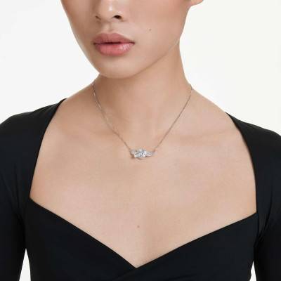 Matrix Baguette Necklace in Rhodium-Plated Metal & White Crystals, Length 42 cm to 49 cm - 5728553 - Swarovski