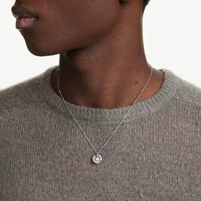 Dextera Round Necklace in Rhodium-Plated Metal & White Crystals, Length 38 cm to 45 cm - 5733400 - Swarovski