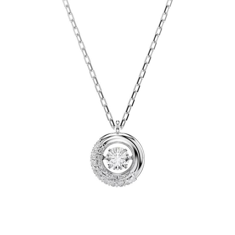 Dextera Round Necklace in Rhodium-Plated Metal & White Crystals, Length 38 cm to 45 cm - 5733400 - Swarovski