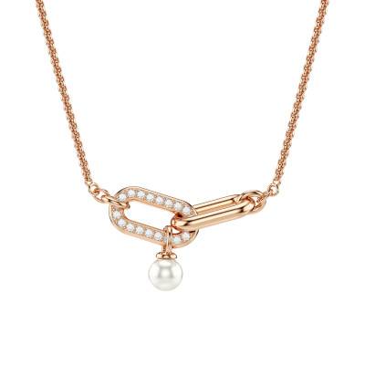 Collier Constella en Métal Doré Rose, Perle & Cristaux Blancs, Longueur 38 cm à 48 cm - 5728589 - Swarovski