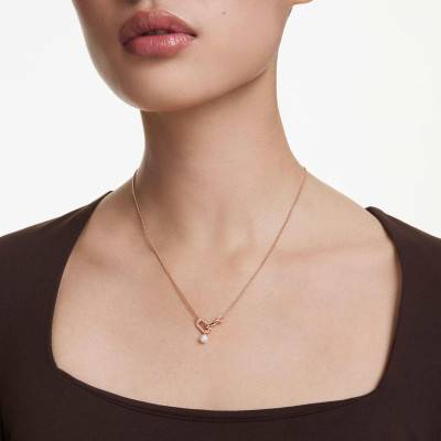 Rose Gold-Tone Metal, Pearl & White Crystal Constella Necklace, Length 38 cm to 48 cm - 5728589 - Swarovski