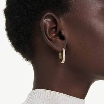 White Crystal & Gold Metal Dextera Octagonal Hoop Earrings - 5724584 - Swarovski