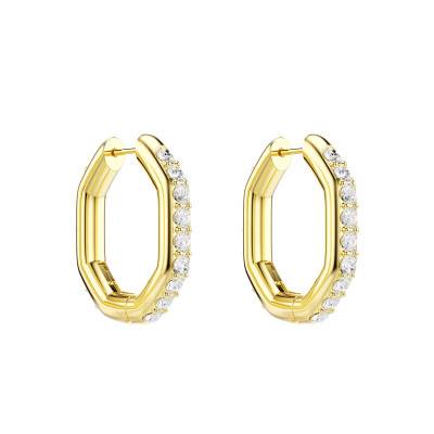 White Crystal & Gold Metal Dextera Octagonal Hoop Earrings - 5724584 - Swarovski