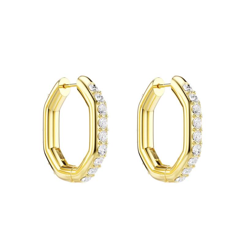 White Crystal & Gold Metal Dextera Octagonal Hoop Earrings - 5724584 - Swarovski