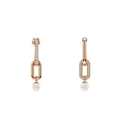 Constella Rose Gold-Plated Metal & White Crystals and Pearls Drop Earrings - 5728585 - Swarovski
