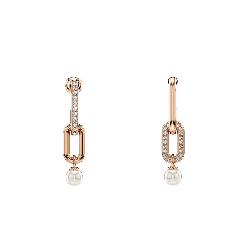 Constella Rose Gold-Plated Metal & White Crystals and Pearls Drop Earrings - 5728585 - Swarovski