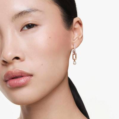 Constella Rose Gold-Plated Metal & White Crystals and Pearls Drop Earrings - 5728585 - Swarovski