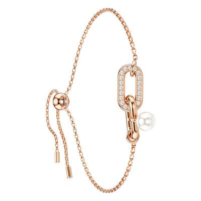 Constella Rose Gold-Tone Metal, Pearl & White Crystals Bracelet, Length 24 cm - 5728588 - Swarovski