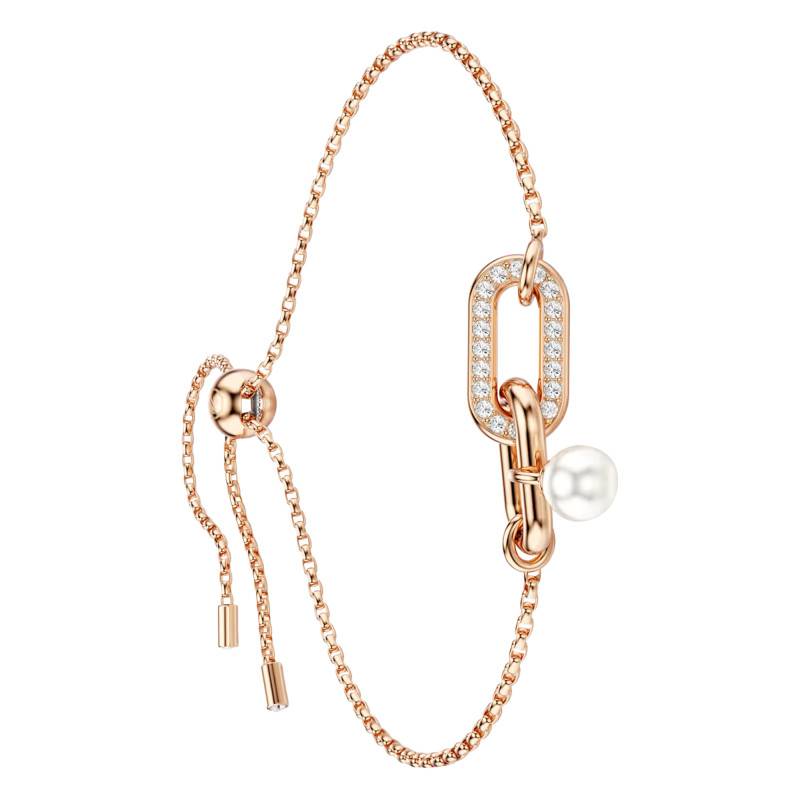 Constella Rose Gold-Tone Metal, Pearl & White Crystals Bracelet, Length 24 cm - 5728588 - Swarovski