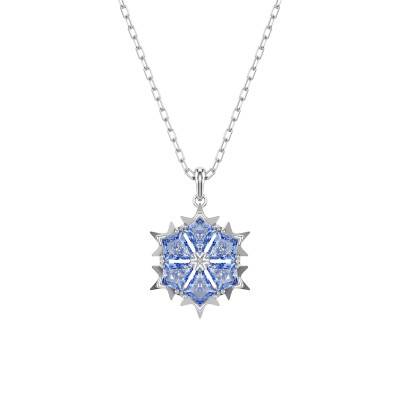 Rhodium-Plated Metal & Blue Crystal Magic Necklace, Length 38 cm to 43 cm - 5735399 - Swarovski