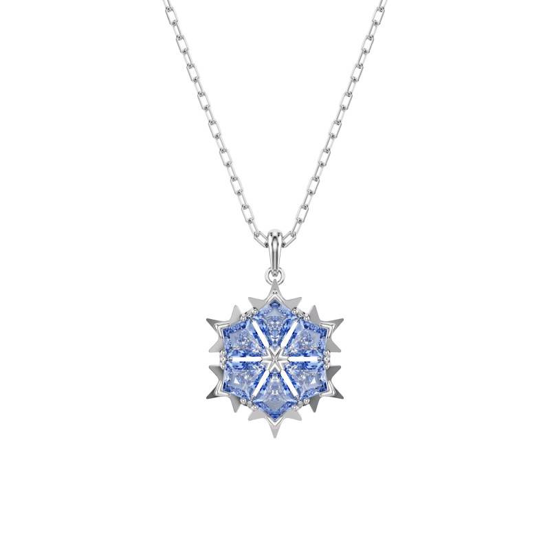 Rhodium-Plated Metal & Blue Crystal Magic Necklace, Length 38 cm to 43 cm - 5735399 - Swarovski