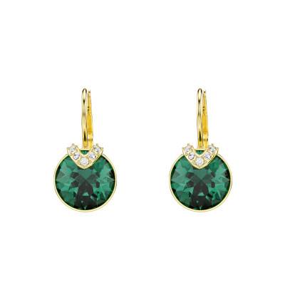 Gold-Plated Metal & Green and White Crystal Bella V Leverback Earrings - 5735389 - Swarovski