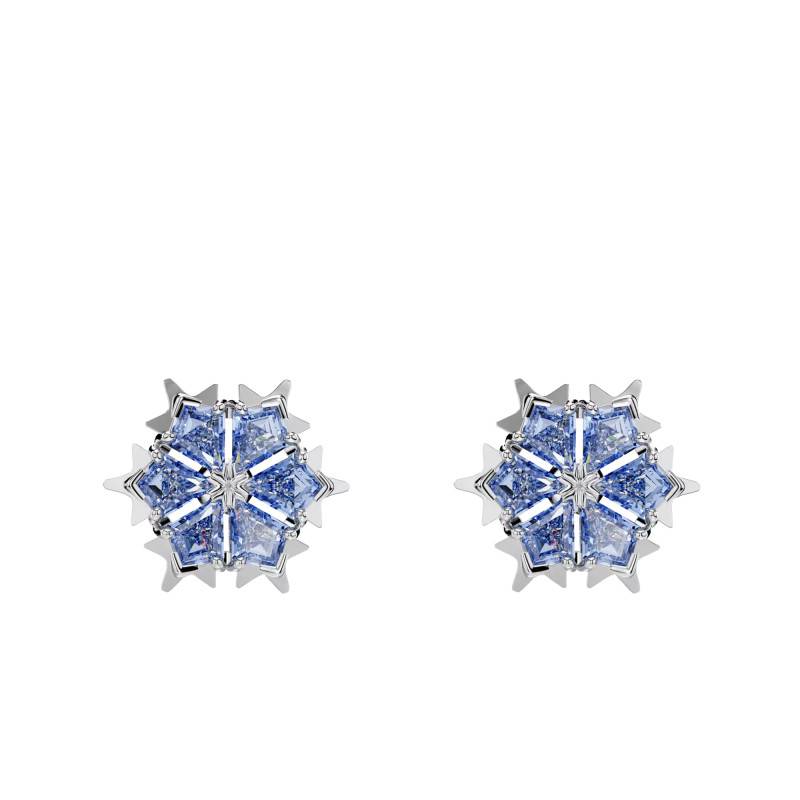 Rhodium-Plated Metal & Blue Zirconia Magic Stud Earrings - 5734242 - Swarovski