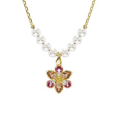 Idyllia Gold-Tone Metal, Multicolor Crystal & Pearl Necklace, Length 38 cm to 45 cm - 5723140 - Swarovski