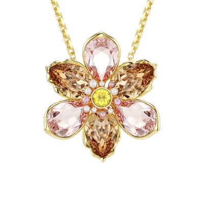 Idyllia Brooch Necklace in Gold-Plated Metal & Multicolor Crystals, Length 65 cm to 75 cm - 5735227 - Swarovski