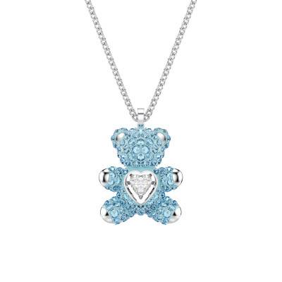 Rhodium-Plated Metal & Blue Crystal Teddy Bear Necklace, 45 cm - 5737620 - Swarovski
