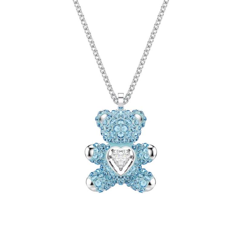 Rhodium-Plated Metal & Blue Crystal Teddy Bear Necklace, 45 cm - 5737620 - Swarovski