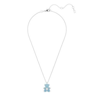Rhodium-Plated Metal & Blue Crystal Teddy Bear Necklace, 45 cm - 5737620 - Swarovski
