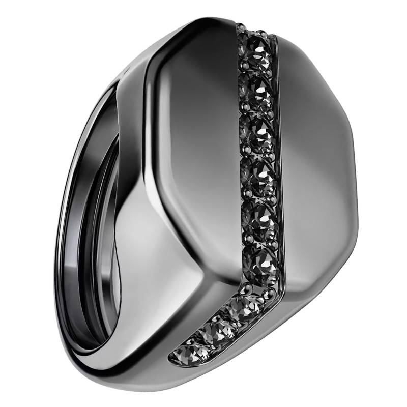 Dextera Ruthenium Metal & Black Crystal Signet Ring - 5732868 - Swarovski