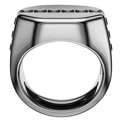 Dextera Ruthenium Metal & Black Crystal Signet Ring - 5732868 - Swarovski