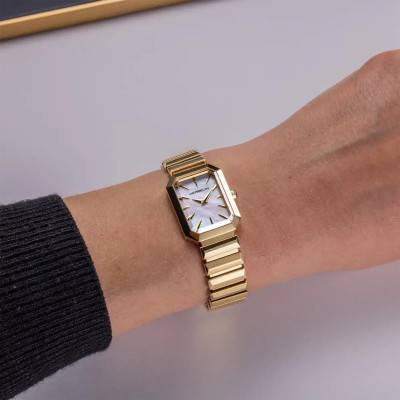 White Mother-of-Pearl & Yellow Gold PVD Octogone Quartz Watch 17556BP1N19 - Herbelin