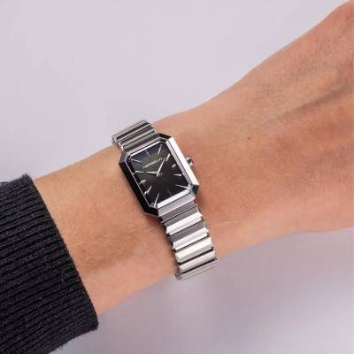 Montre Octogone Quartz Nacre Noire & Acier 17556B49 - Herbelin
