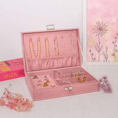 Boîte à Bijoux Flanelle Rose, 28x19x6cm - Les Essentiels