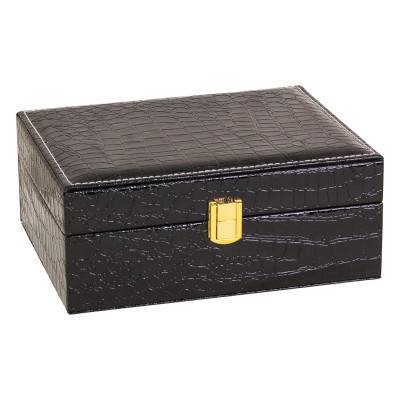 Black Croco-Print Jewelry Box, 23x19x9 cm - Les Essentiels