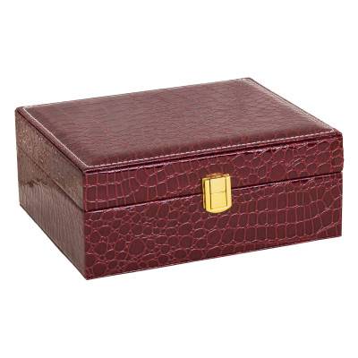 Burgundy Croco-Pattern Jewelry Box, 23x19x9cm - Les Essentiels