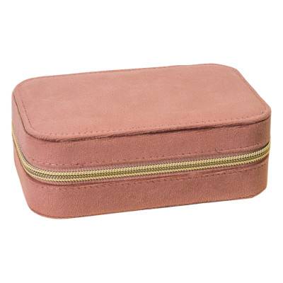 Boîte à Bijoux de Voyage Velours Rose, 16x11x5,5cm - Les Essentiels