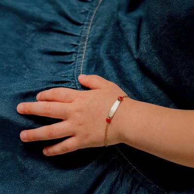 750/1000 Yellow Gold Ladybug Barrel Baby ID Bracelet, Adjustable Length 14 cm - Bambins