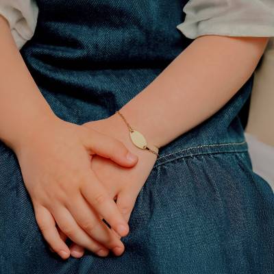 Yellow Gold Triple Alternating Oval Link Chain Baby ID Bracelet, Adjustable Length 13 cm - Bambins
