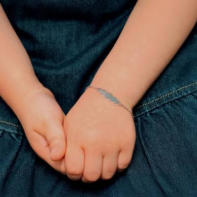 750/1000 White Gold Cloud Plate Baby ID Bracelet Cable Chain, 14 cm - Bambins