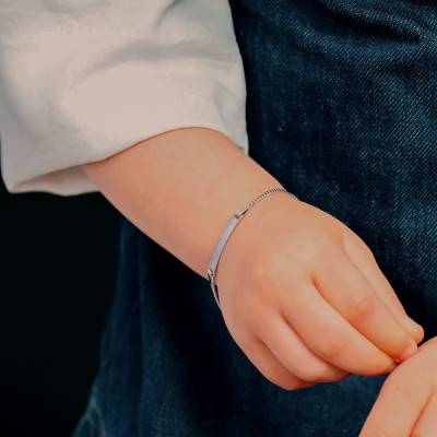 750/1000 Gold ID Bracelet, Adjustable Length 14 cm, Width 2 mm - Bambins