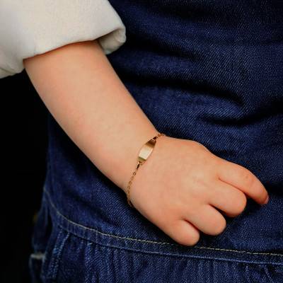 375 Yellow Gold Oval Cable Chain Baby ID Bracelet, Length 14 cm - Bambins