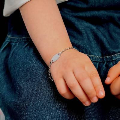 925 Sterling Silver Oval Baby ID Bracelet, Length 13 cm to 15 cm, Width 0.60 mm - Bambins