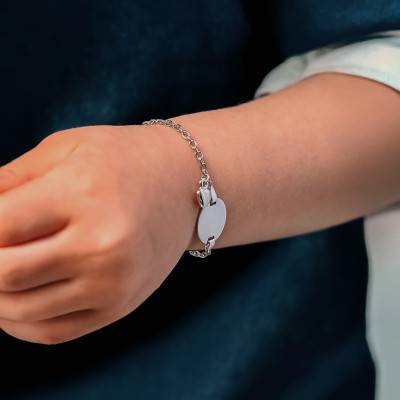 925 Silver Baby ID Bracelet with Cable Chain and Heart Charm, Length 13 cm to 15 cm - Bambins