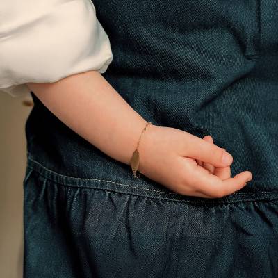 750/1000 Yellow Gold Heart Link Baby ID Bracelet, Length 12 cm to 14 cm, Width 0.30 mm - Bambins