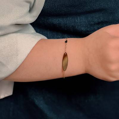 375/1000 Yellow Gold Heart Cable Chain Baby ID Bracelet, Length 12 cm to 14 cm, Width 1.10 mm - Bambins