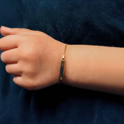 375/1000 or 750/1000 Yellow Gold Rectangular Cable Chain Baby ID Bracelet, Adjustable Length 11 cm - Bambins